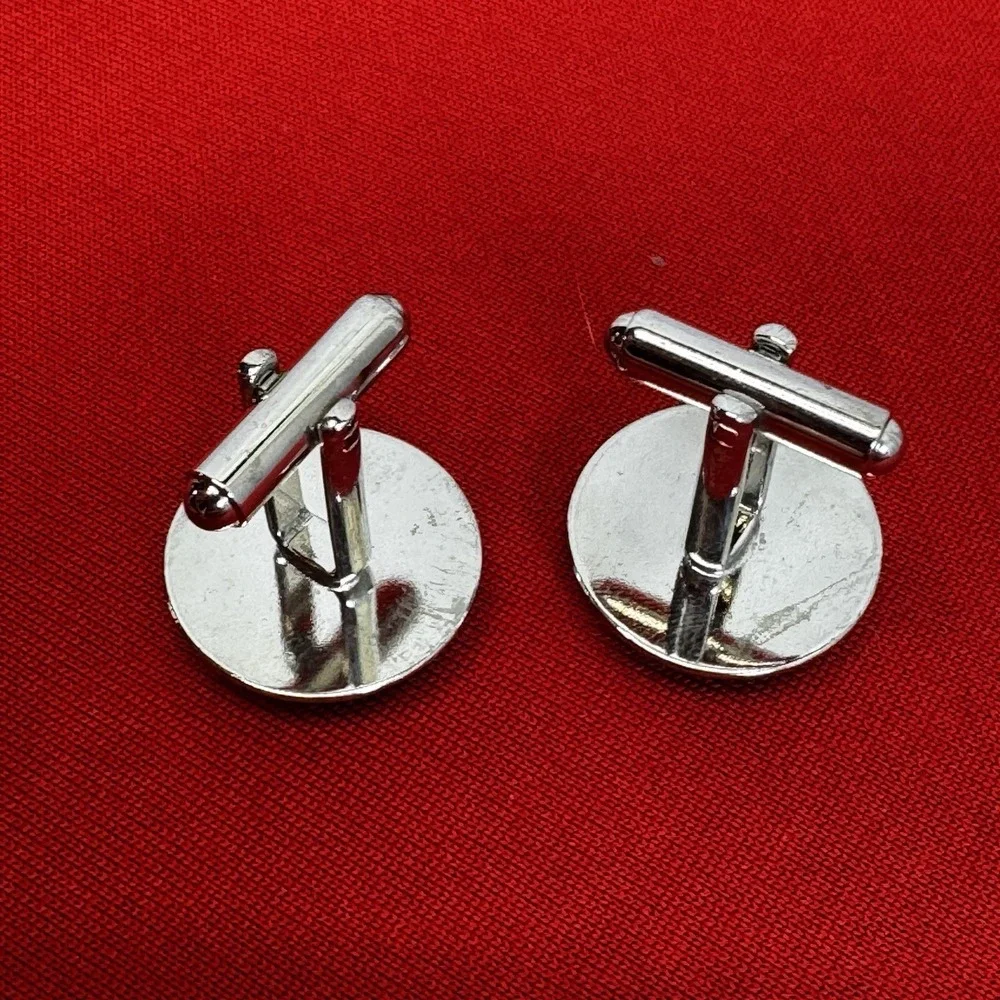 Vintage Men's Black Enamel Round Cufflinks With Faux‎ Diamonds